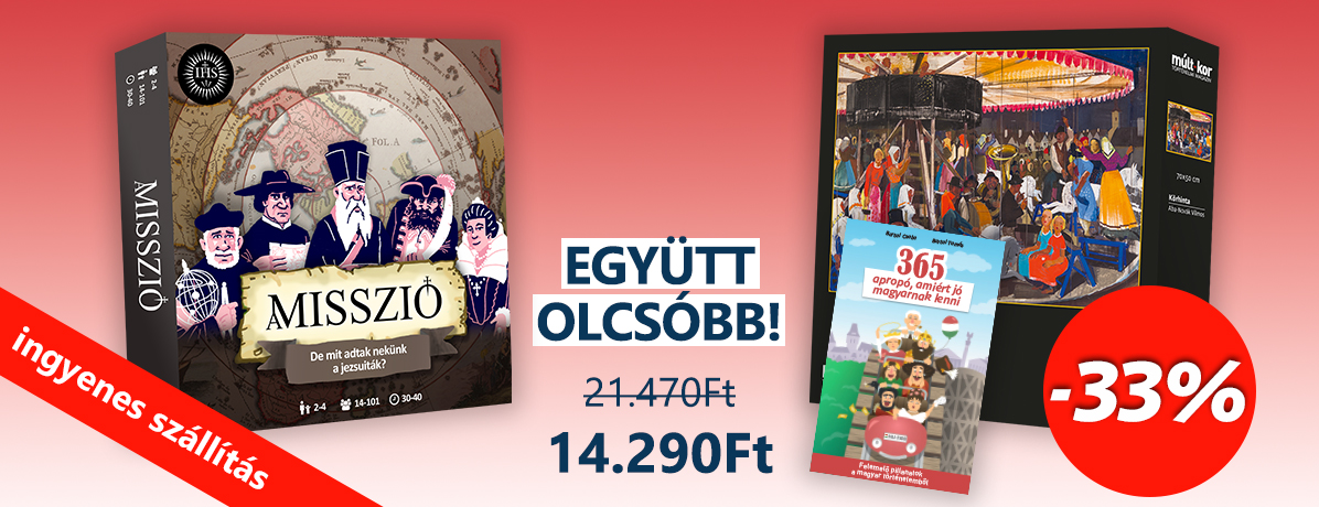 Ingyenes szállítás MPL csomagautomatába vagy csomagpontra 15.000 Ft feletti vásárlás esetén!
<p>A csomag tartalma: 1 db A Misszió társasjáték, 1 db Körhinta puzzle, 1 db 365 apropó, amiért jó magyarnak lenni könyv.</p>

<p><em>A kedvezményes csomag más akcióval nem vonható össze.</em></p>
